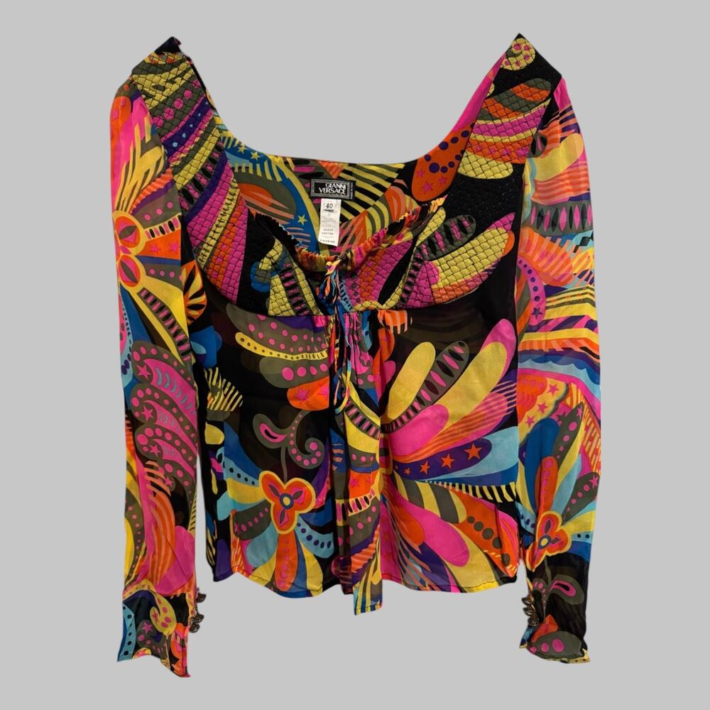 Authentic Gianni Versace Couture F/W 2002 Runway Psychedelic Silk Blouse 40 (4)